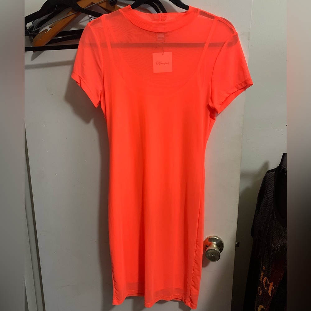 Revamped Bright Coral Crew Neck Shift Dress